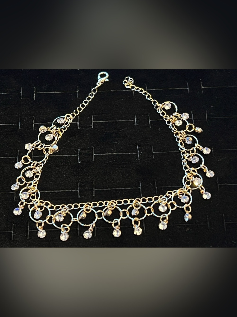 Gold toned CZ Charm 10” Anklet - Elegant Dangle Chain